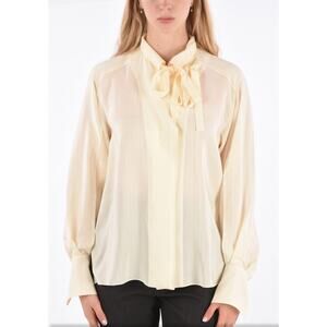 Chloe Ivory Silk Neck Tie Long Sleeve Collar Blouse Women's Size 34 Vanilla Ice